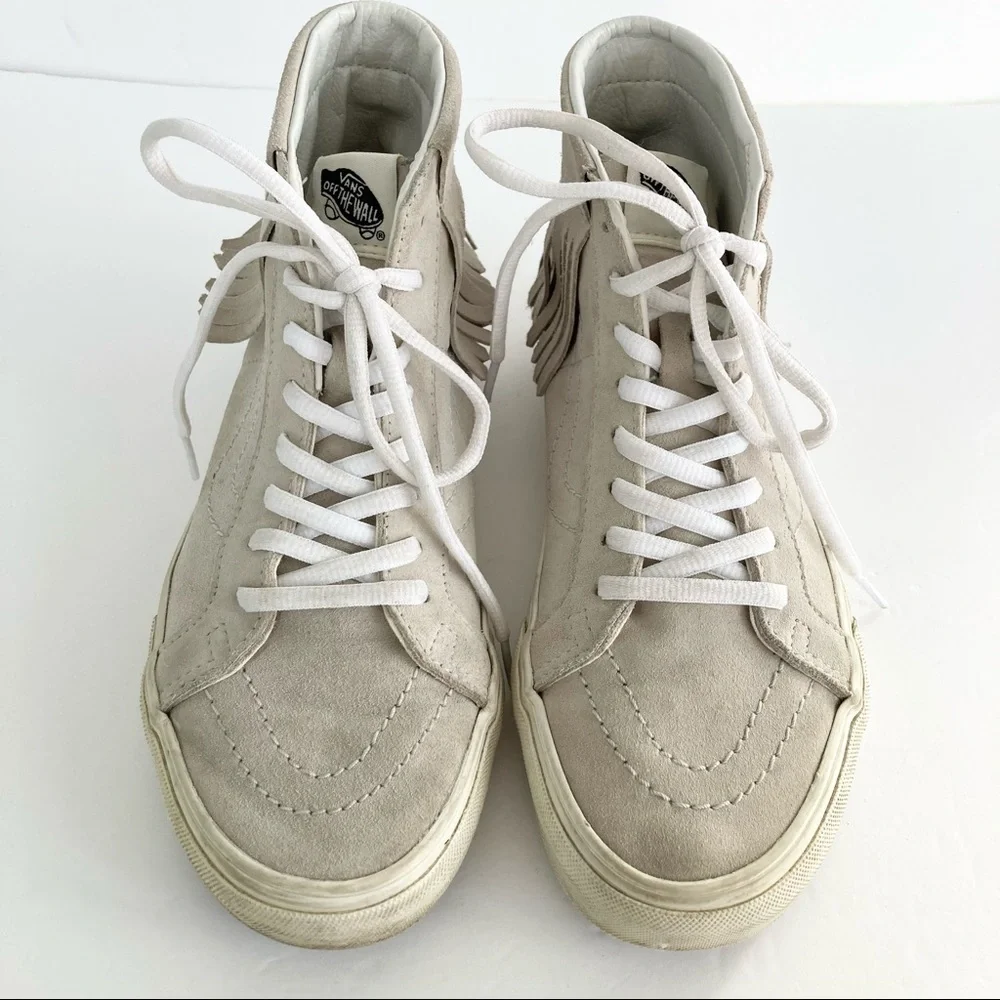 Rare VANS Light Gray Sk8 Hi Moccasin Fringe Suede Sneakers Size 8_11